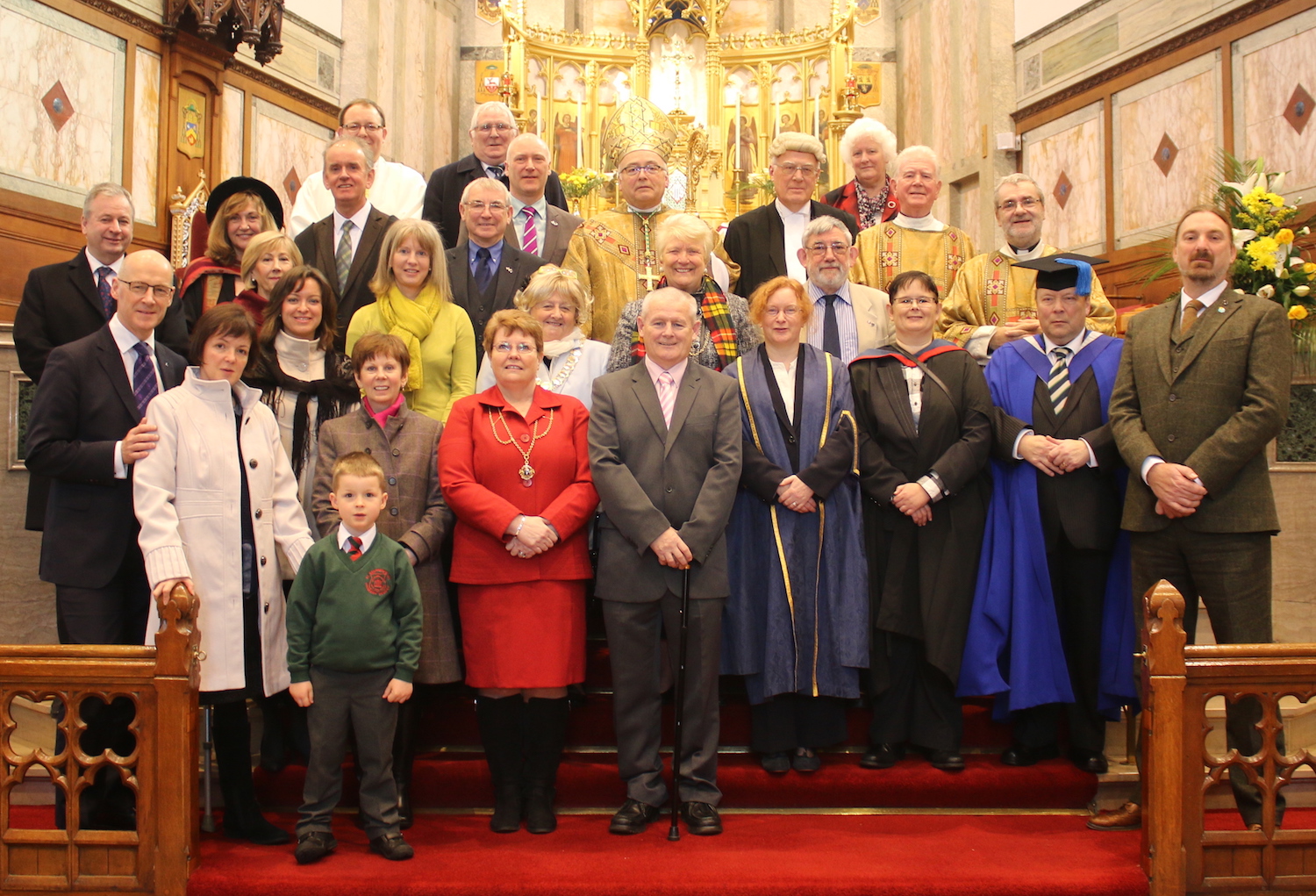 Academic and Civic leaders attending the Annual Town and Gown Mass at St Andrew's Cathedral, Dundee with Bishop Stephen Robson