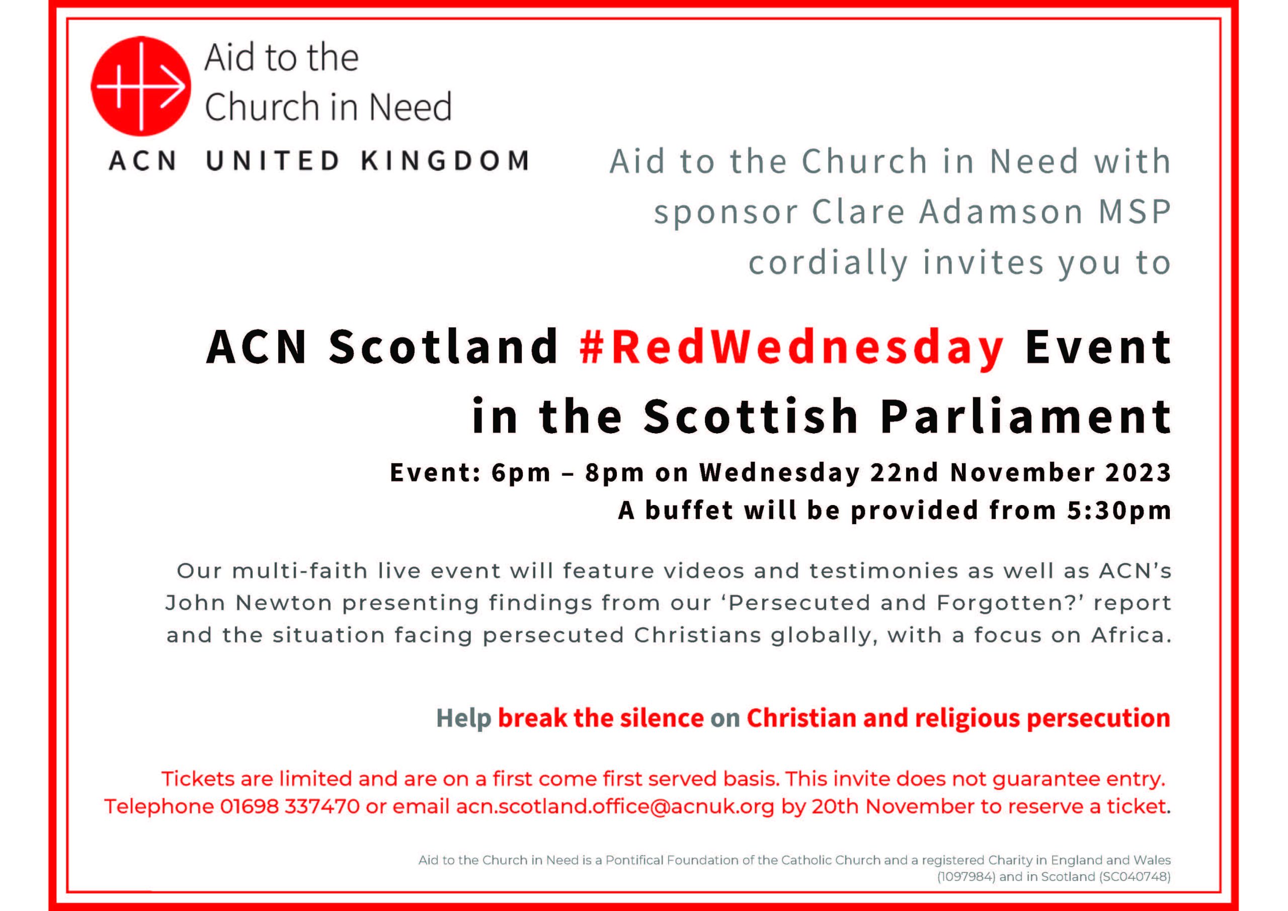 An ACN Scotland Red Wednesday Event in the Scottish Parliament
