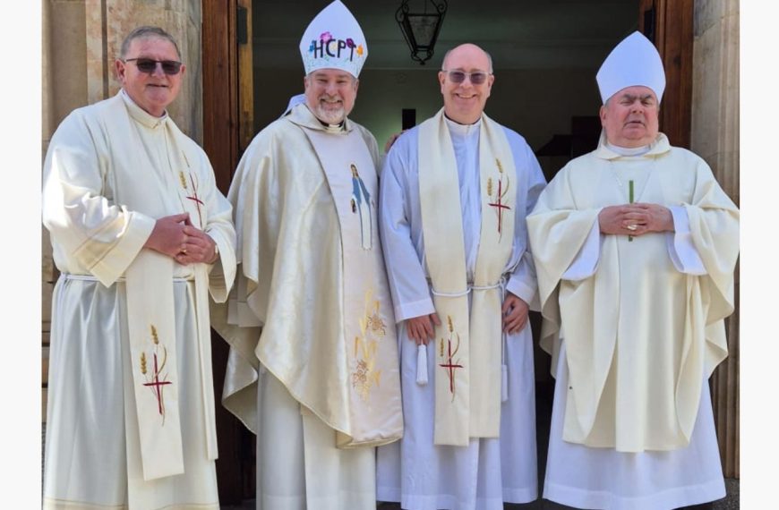 Photo of Fr John Carroll (Rector of College), Bishop Frank Dougan, Fr Stuart Chalmers and Bishop Joseph Toal